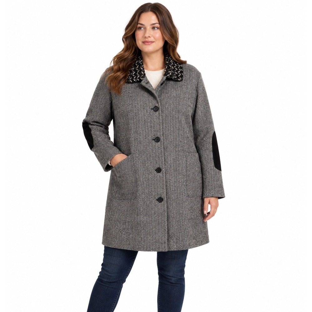 J.Crew Collection Herringbone Wool Coat Embellished Collar Grey Black G1935 12